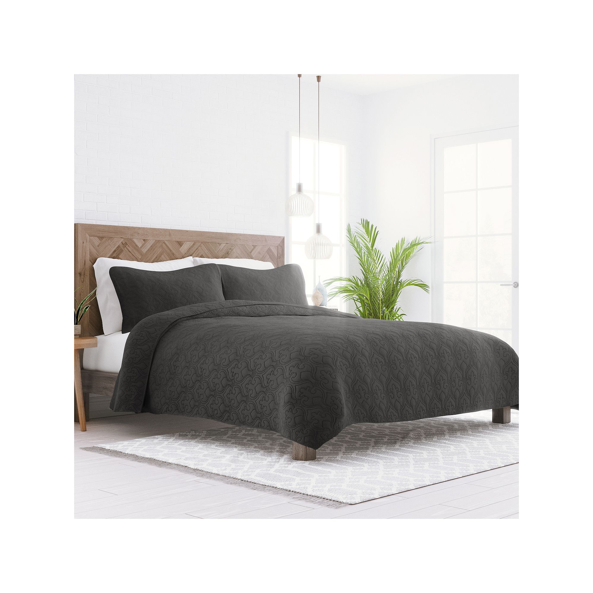 Home Collection Premium Ultra Soft Damask Quilted Coverlet Set, Gray
