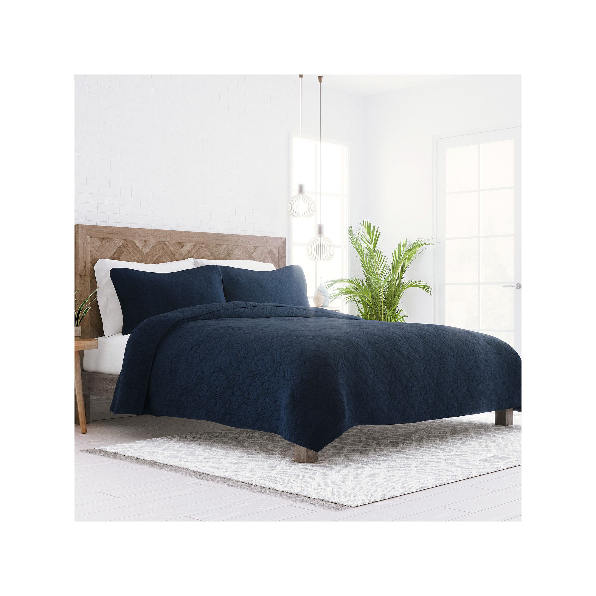 Home Collection Premium Ultra Soft Damask Quilted Coverlet Set, Blue