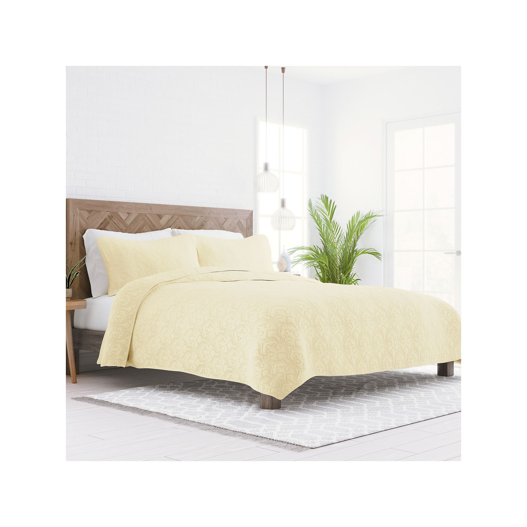 Home Collection Premium Ultra Soft Damask Quilted Coverlet Set, Yellow