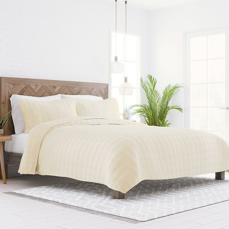 Home Collection Premium Ultra Soft Square Pattern Quilted Coverlet Set, Ivory