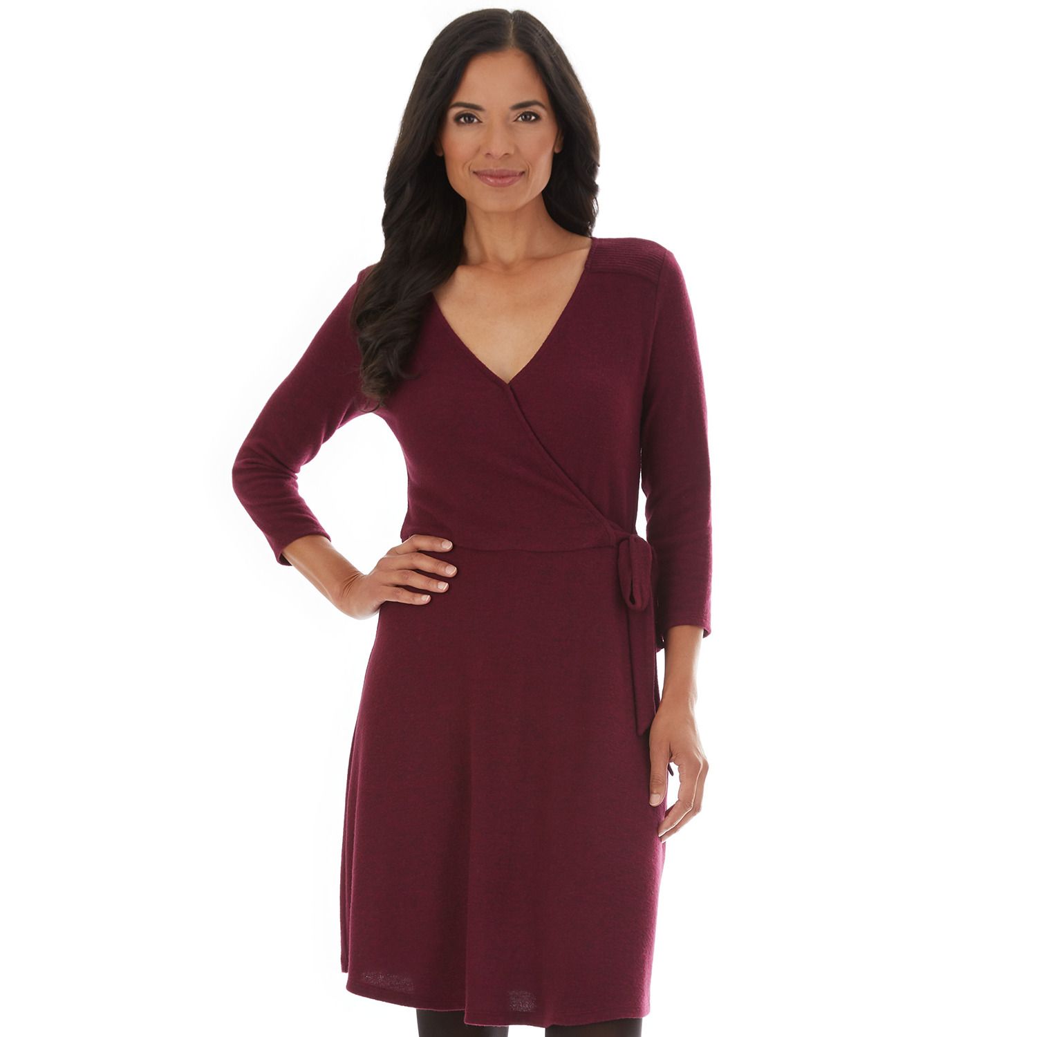 three quarter sleeve wrap dress