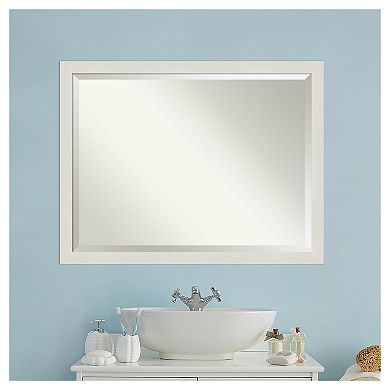 Amanti Art Narrow Rustic Plank White Bathroom Vanity Wall Mirror