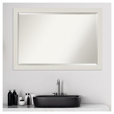 Amanti Art Narrow Rustic Plank White Bathroom Vanity Wall Mirror