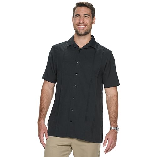 Big & Tall Haggar® Modern Fit Pintuck Short Sleeve Microfiber Camp Shirt