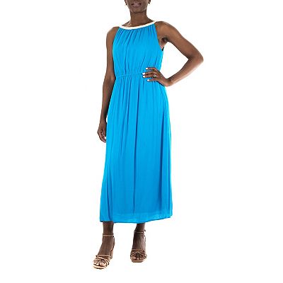 blue halter dress maxi Mira Jersey Halter Maxi Dress in navy main image 1