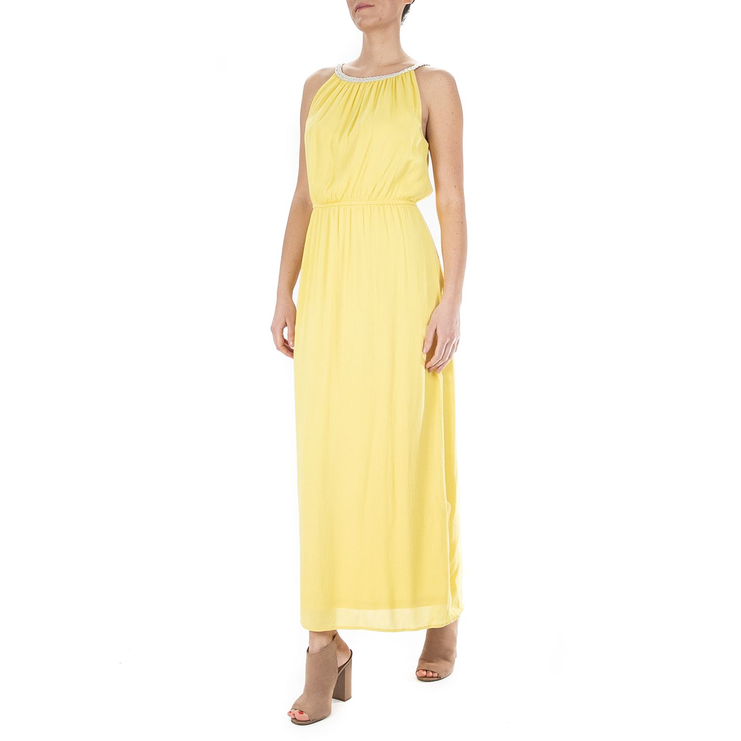 o neck sleeveless yellow dress