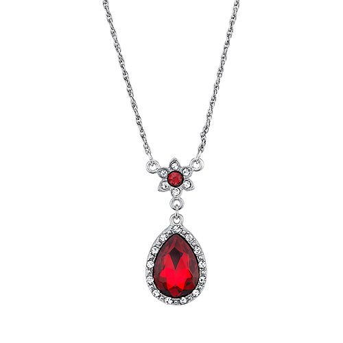 Downton Abbey Crystal Flower Red Teardrop Pendant Necklace