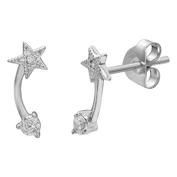 Sterling Silver Rhodium-plated Polished w/CZ Flower Post Earrings