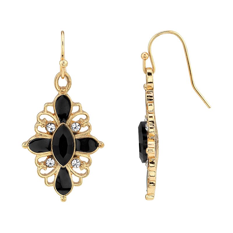 Downton Abbey Jet Crystal Oval Drop Earring, Womens, Black