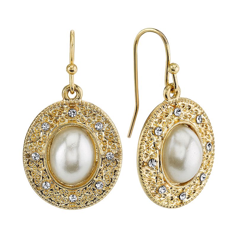 Downton Abbey Simulated Pearl andCrystal Oval Drop Earrings, Womens, White