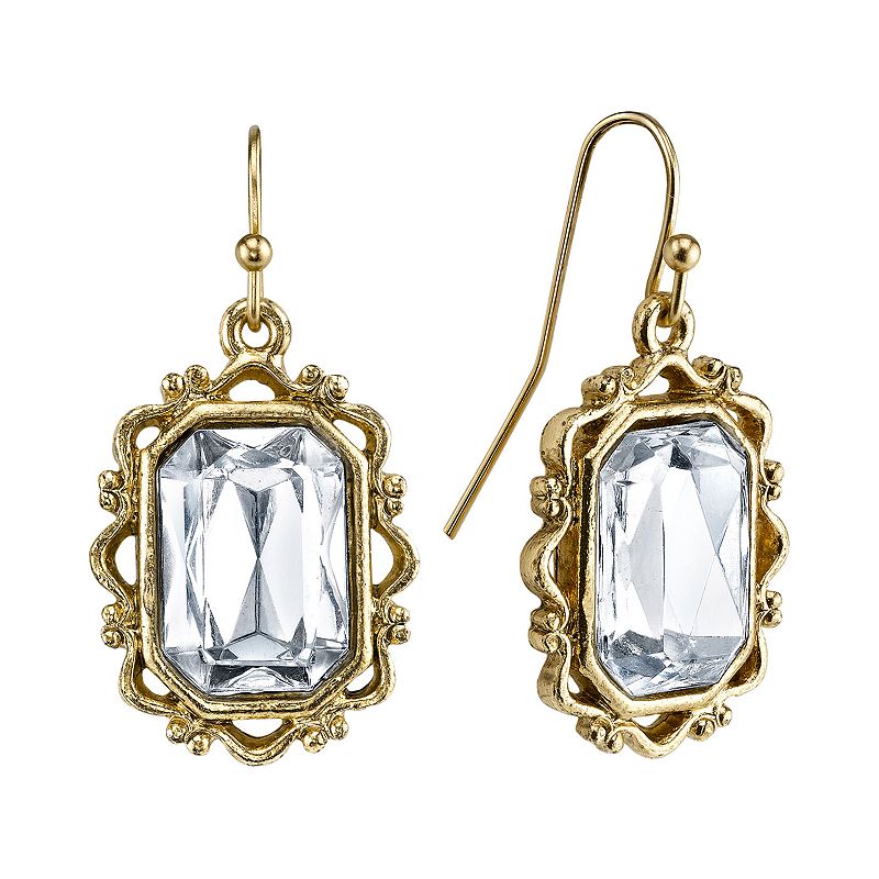 Downton Abbey Gold Tone Crystal Rectangle Drop Earrings, Womens, Yellow