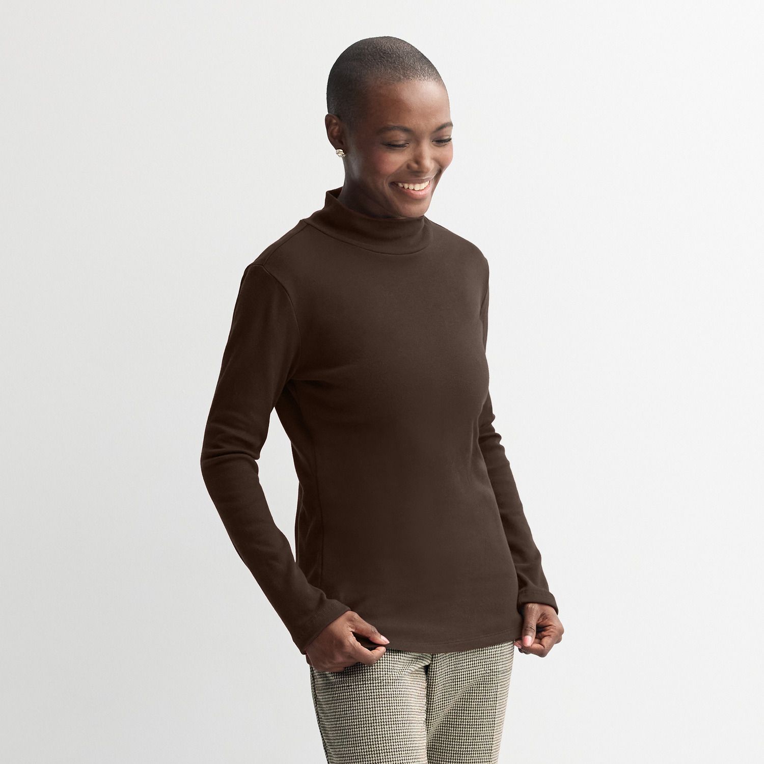 Женский топ Croft & Barrow Essential Long-Sleeve Mockneck Top, цвет: Коричневый