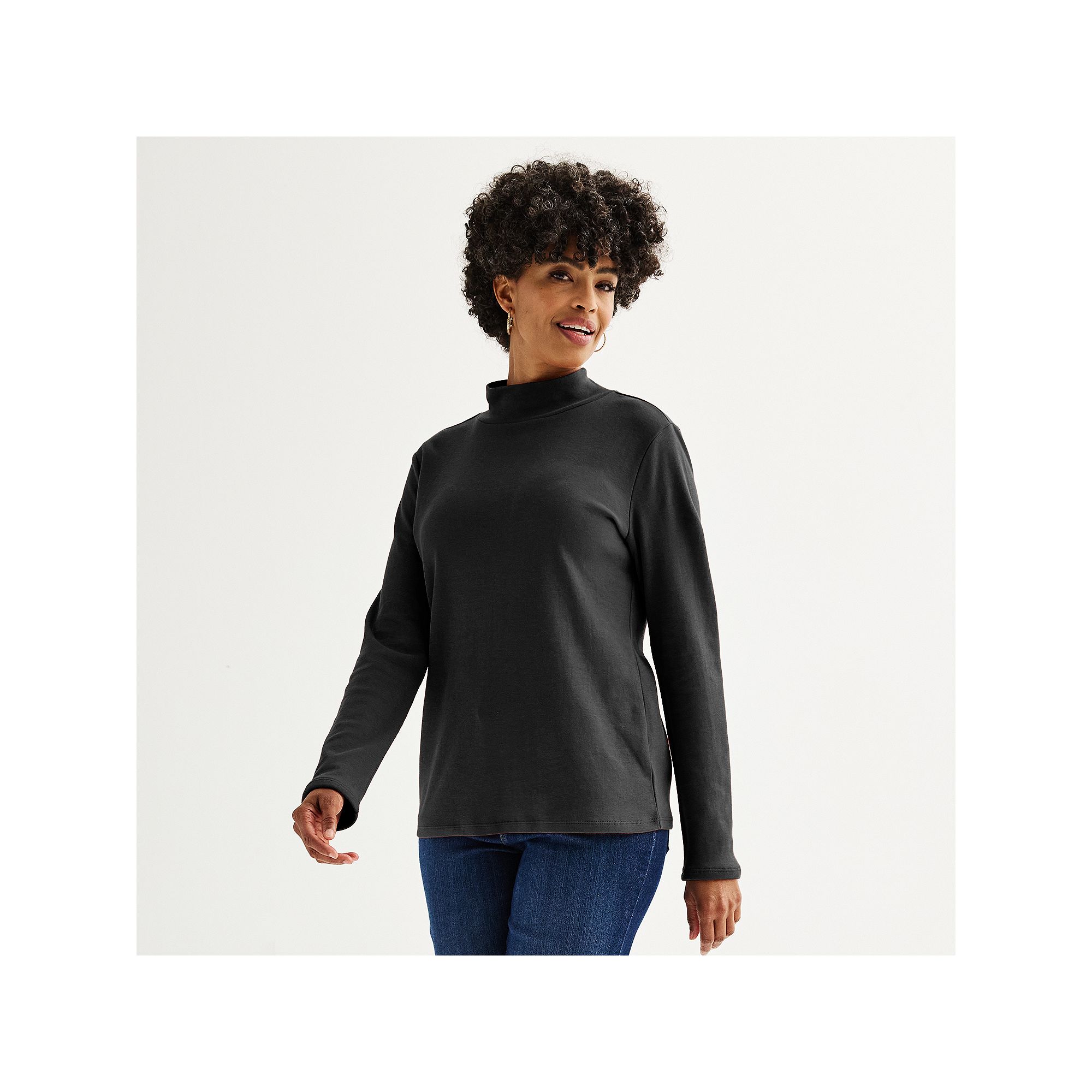 Womens Croft & Barrow® Essential Long-Sleeve Mockneck Top, Size: XS, Blac