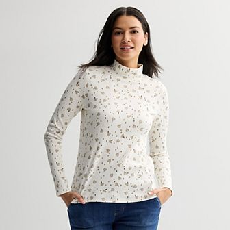 Women's Croft & Barrow® Essential Long-Sleeve Mockneck Top