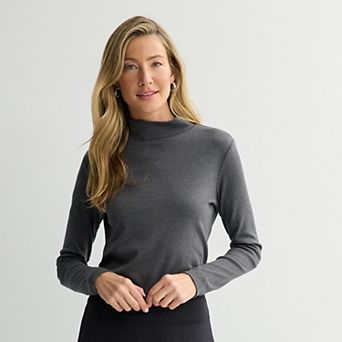 Women's Croft & Barrow® Essential Long-Sleeve Mockneck Top