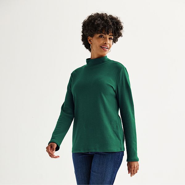 Women's Croft & Barrow® Essential Long-Sleeve Mockneck Top - Prosperity Green (X SMALL)