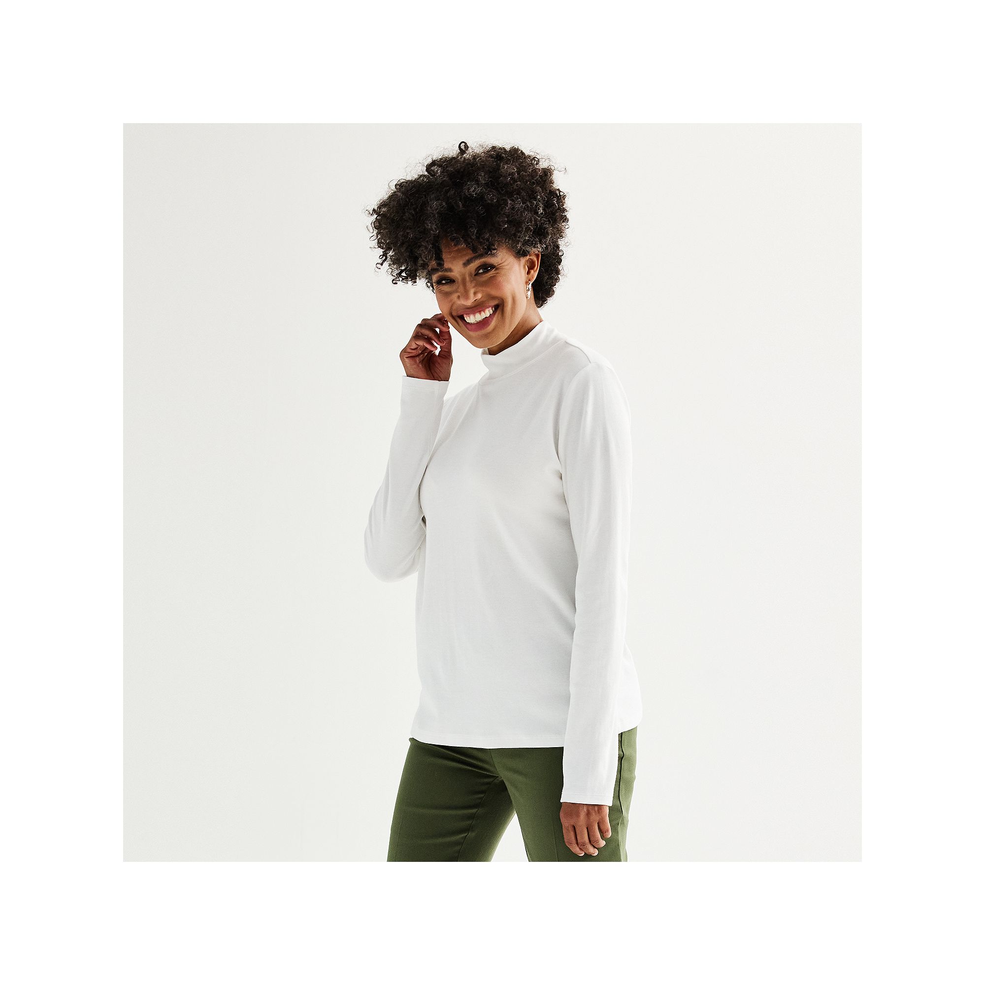 Womens Croft & Barrow® Essential Long-Sleeve Mockneck Top, Size: XS, Whit
