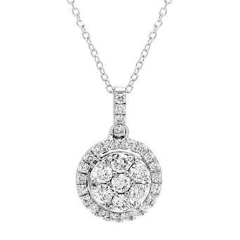 10k Gold 1/2 ct T.W. Diamond Halo Pendant Necklace