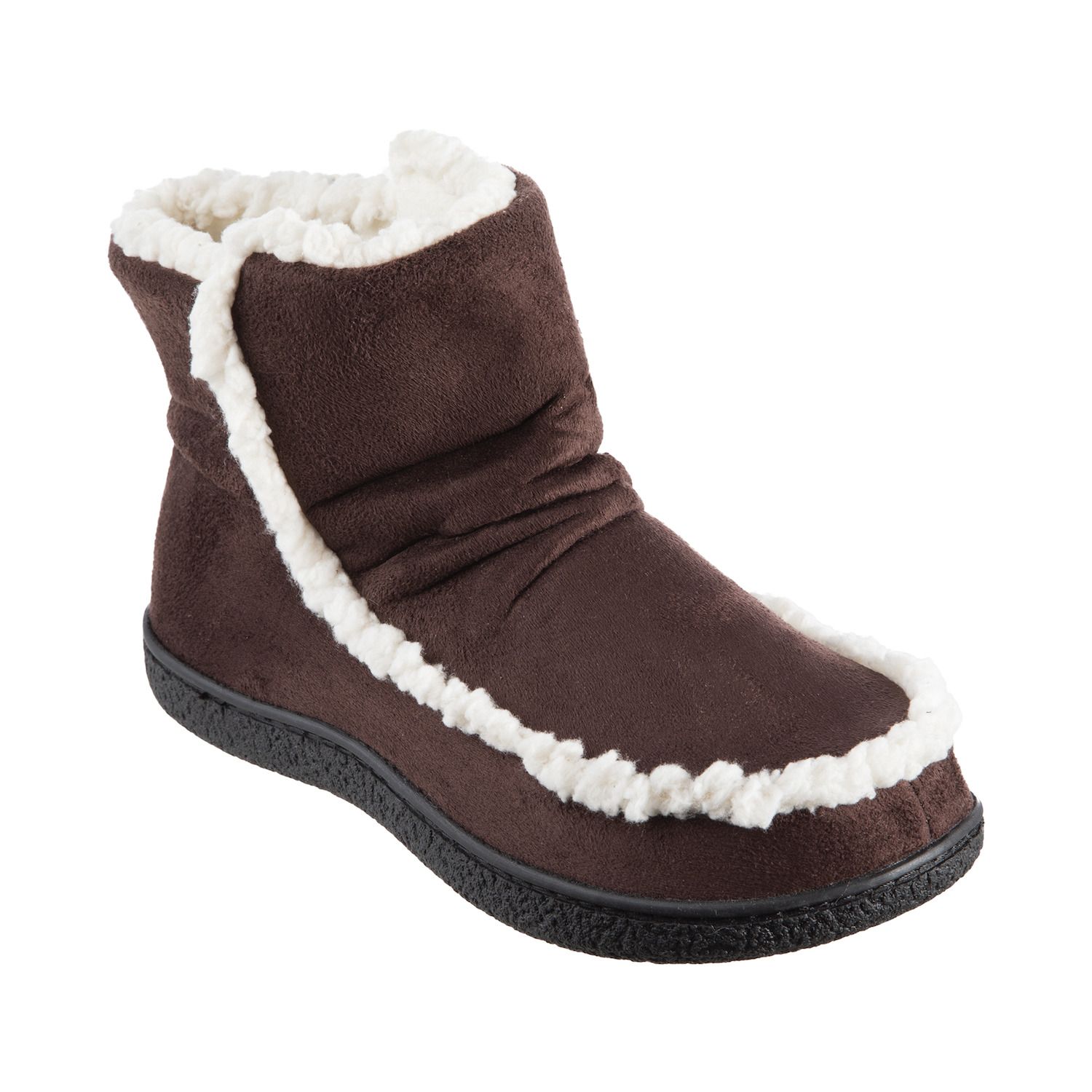 isotoner microsuede bootie slippers with 360 memory foam