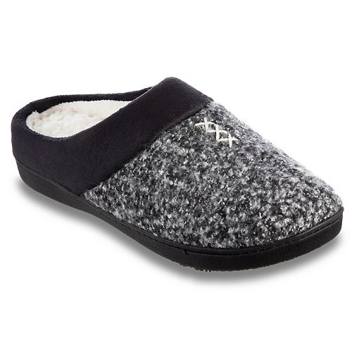 women's isotoner jessie microsuede heathered knit hoodback slipper