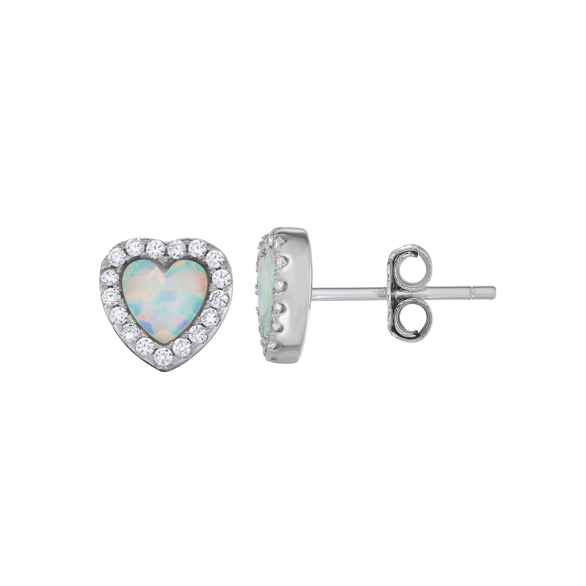 Charming Girl Sterling Silver Crystal Heart Stud Earrings, Girls, Silver T