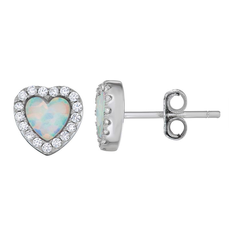 Charming Girl Sterling Silver Crystal Heart Stud Earrings, Girls, Green