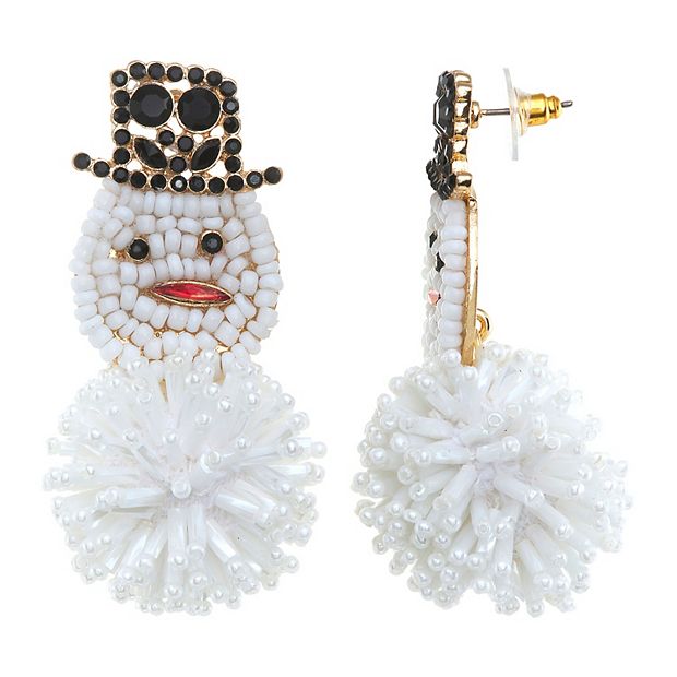 Two-color Christmas pom-poms - crystal beaded earrings (medical