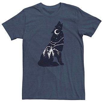 Men's Wolf Silhouette Night Sky Fill Tee