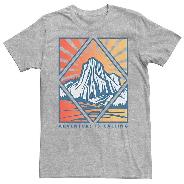Men's Adventure Is Calling Geometric Mountain Sunset Tee