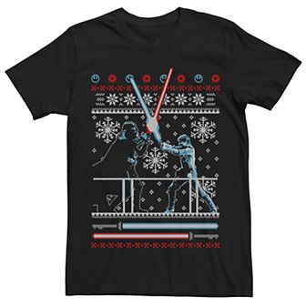 Men's Star Wars Vader Luke Clash Ugly Christmas Sweater Tee