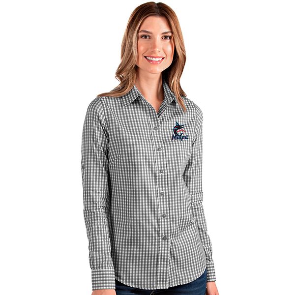 Women's Antigua Miami Marlins Black Structure Woven Shirt