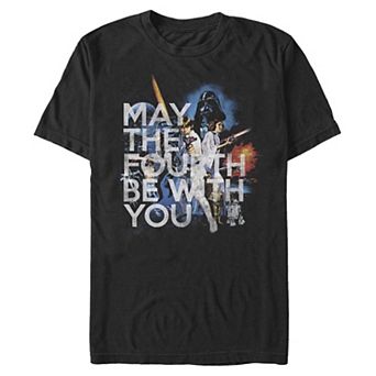 Men's Star Wars May The Fourth Be With You Vintage Character Collage Short Sleeve Tee