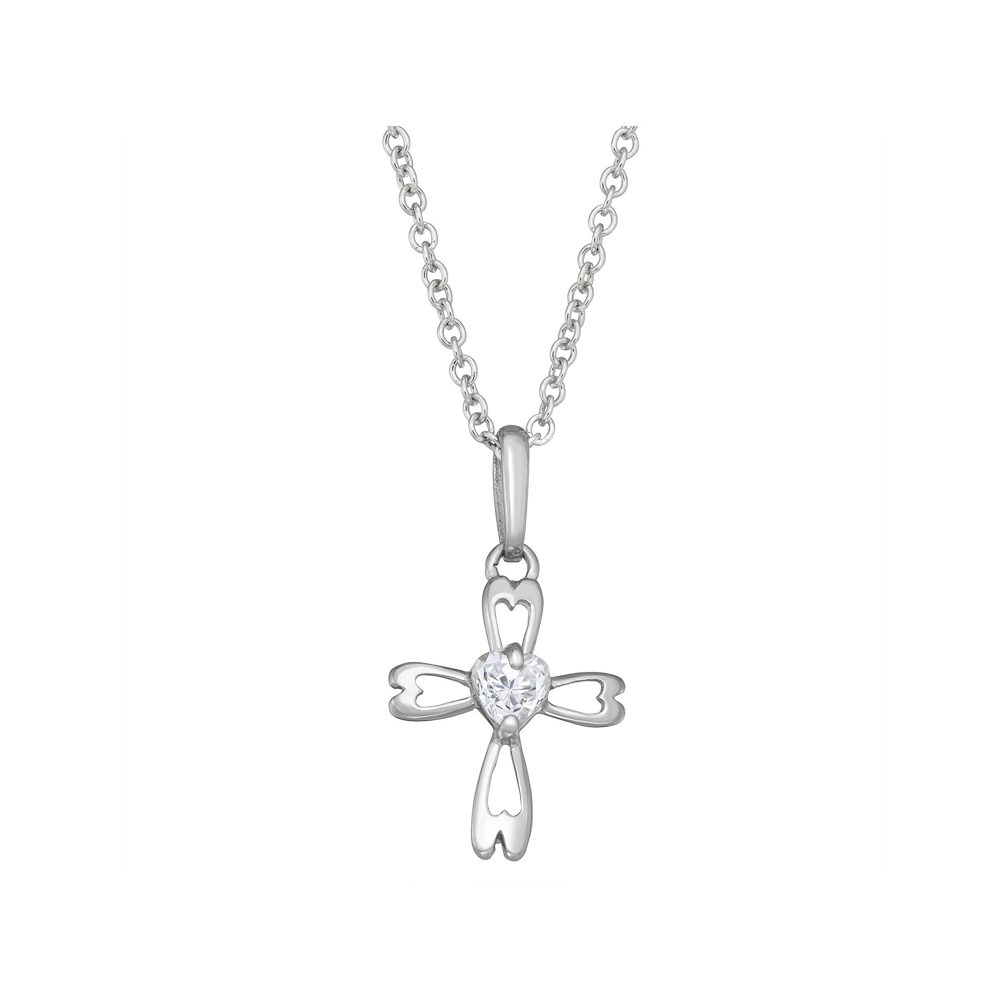 Charming Girl Kids Sterling Silver Heart Cross Pendant Necklace, Girls, 