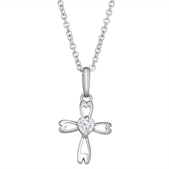 Charming Girl Kids' Sterling Silver Heart Cross Pendant Necklace