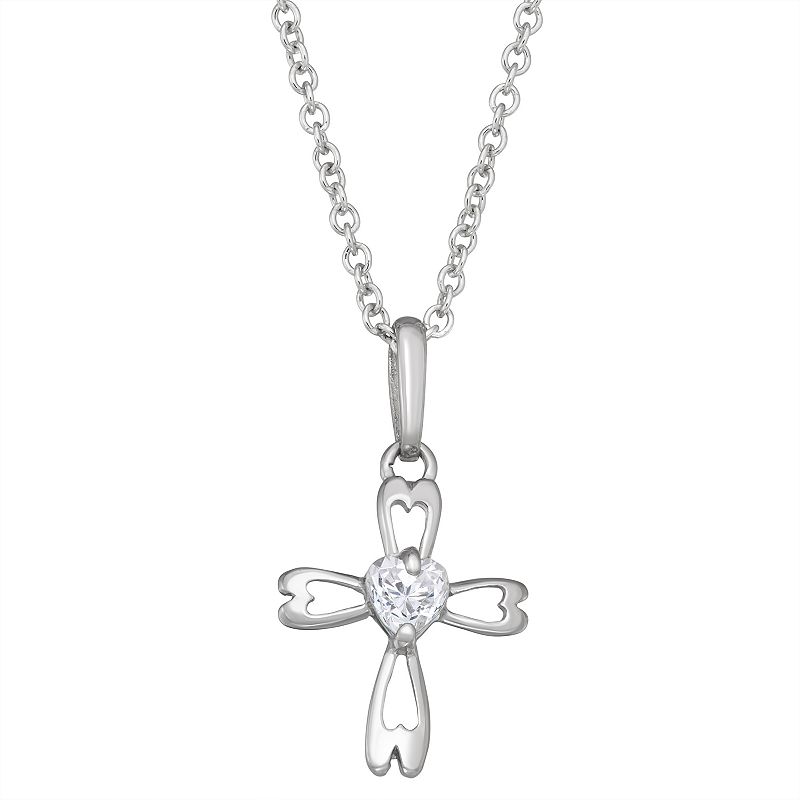 Charming Girl Sterling Silver Heart Cross Pendant Necklace, Girls, Size: 