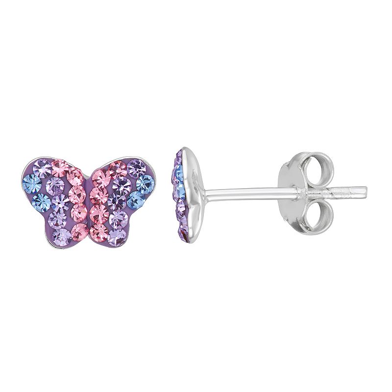 Charming Girl Sterling Silver Crystal Butterfly Stud Earrings, Girls, Pink