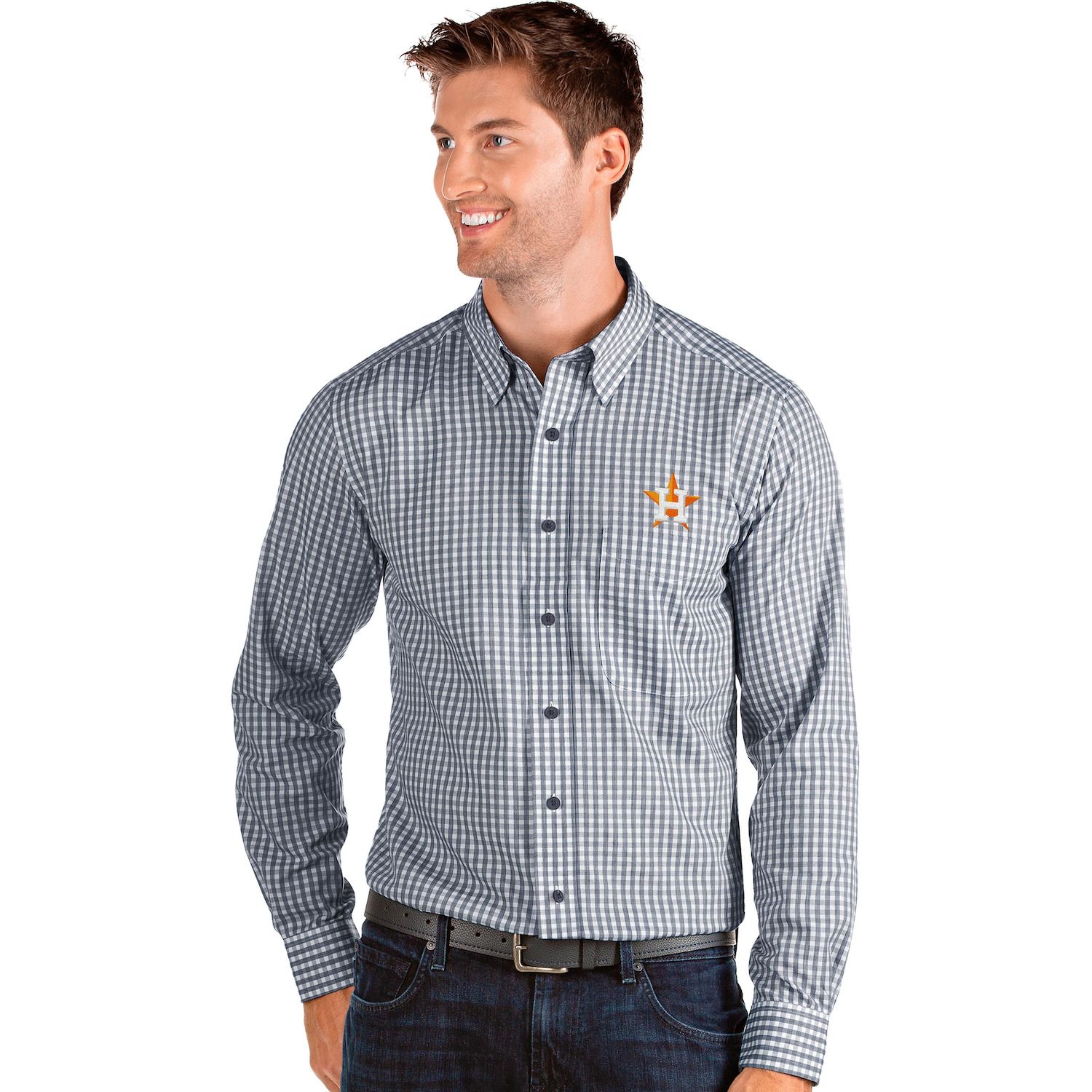 Houston Astros Antigua Instinct Flannel Button-Up Shirt - Navy