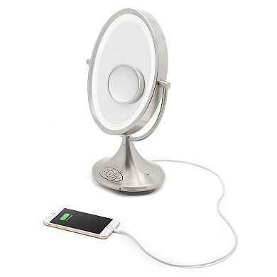 iHome Alexa Voice Service Enabled Double-Sided Vanity Mirror with Bluetooth Audio & Speakerphone with USB Charging