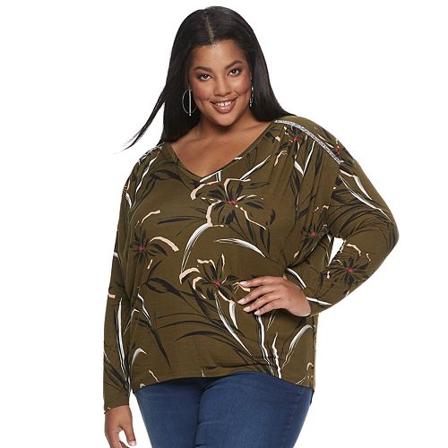 Plus Size Jennifer Lopez Embellished Seam V-Neck Top