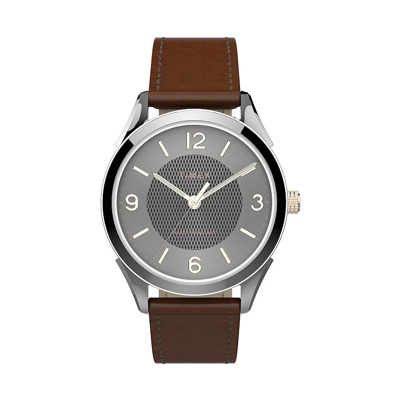 Timex Men's Briarwood Leather Watch - TW2T66800JT, Size: Large, Brown A perfect choice for any day of the week, this Timex leather watch combines classic design with casual looks. A perfect choice for any day of the week, this Timex leather watch combines classic design with casual looks. DISPLAY Dial color: charcoal Face cover material: mineral crystalCASE Material: stainless steel Diameter: 40 mmBAND Material: brown leather Clasp: buckle Circumference: adjusts from 150 mm to 205 mm Width: 20 mmDETAILS Movement: quartz Power: battery Water resistance: 30 meters Packaging: gift boxed Warranty: manufacturer's 1-year limited For warranty information please click here Size: Large. Gender: male. Age Group: adult.