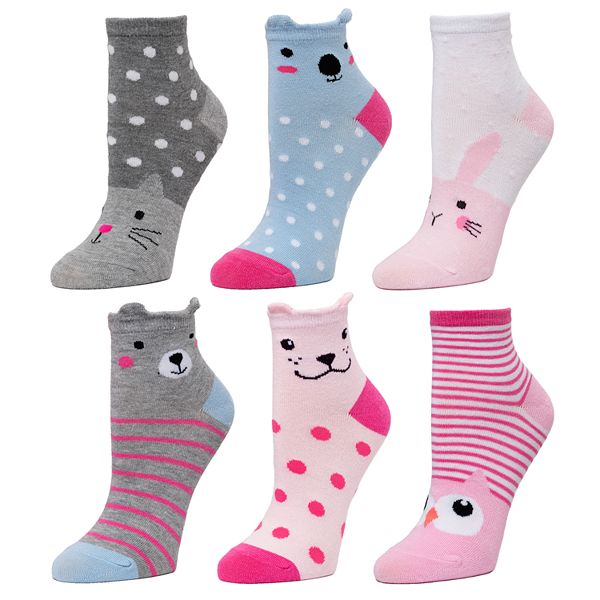 Girls SO® 6-Pack Patterned Theme Ankle Socks