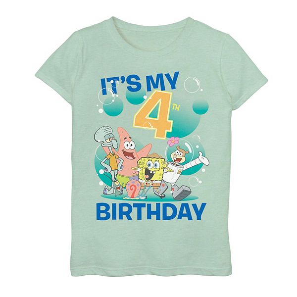 Girls 7-16 SpongeBob SquarePants Group 4th Birthday Tee