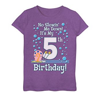Girls 7-16 SpongeBob SquarePants Gary 5th Birthday Tee