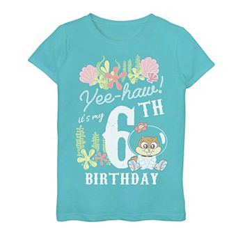 Girls 7-16 SpongeBob SquarePants Sandy Yee-Haw My 6th Birthday Tee