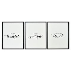 Belle Maison 'Grateful, Thankful, Blessed' 3-piece Black & White Wall Art Set