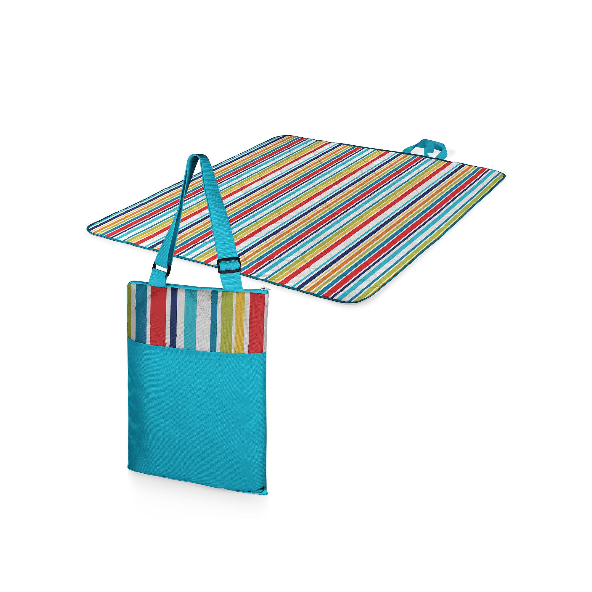 Picnic Time Vista Outdoor Picnic Blanket & Tote, Blue Blue Stripe