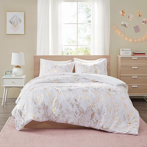 Intelligent Design Jennifer Metallic Printed Floral Duvet Cover Set