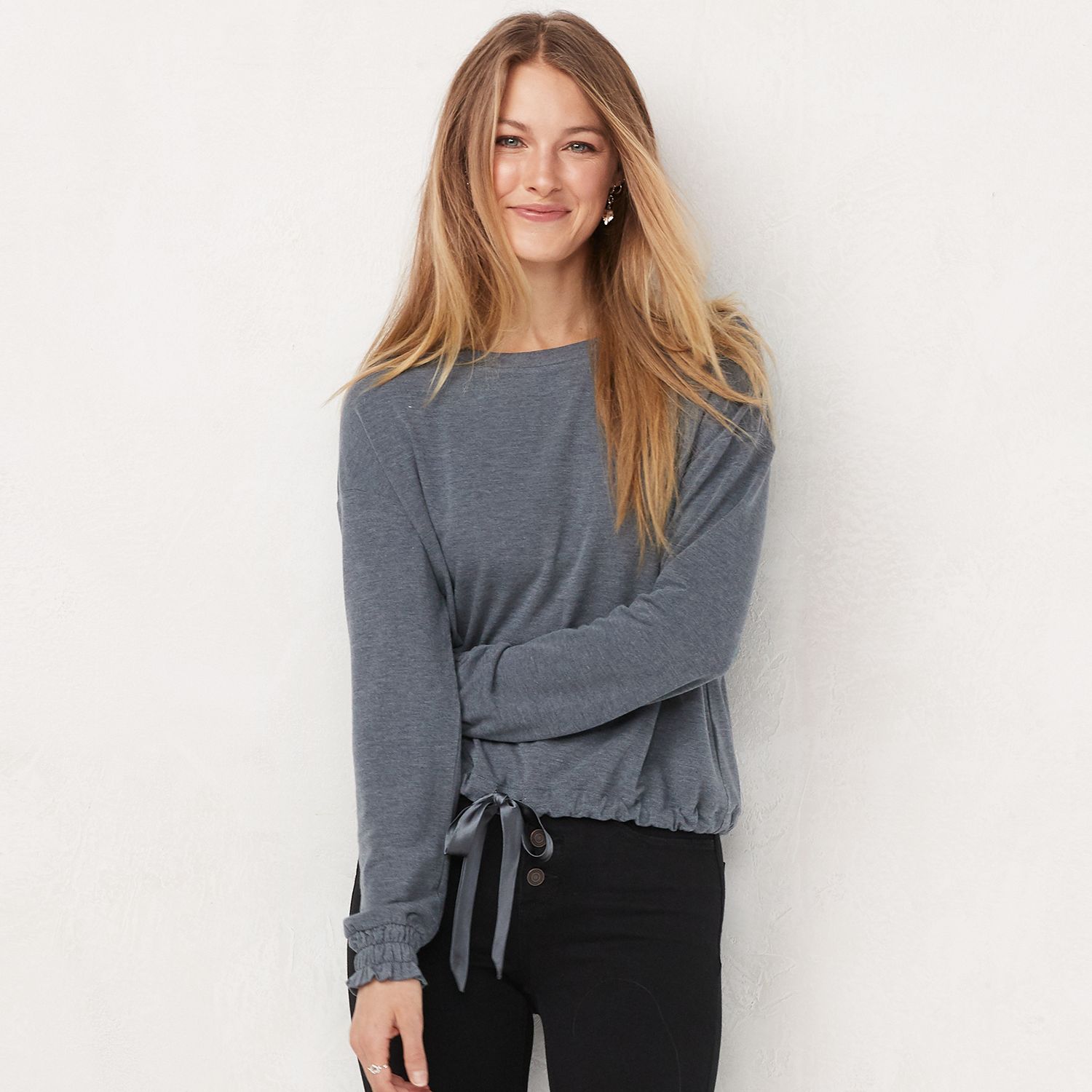 drawstring hem sweatshirt