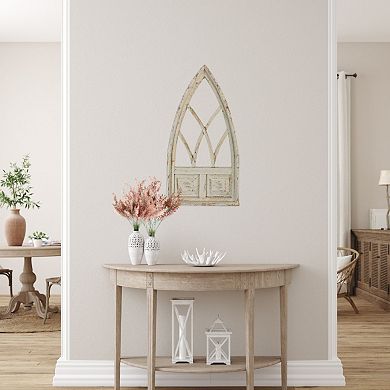 Rustic Arrow Small Cathedral White Window With Board Wall Art