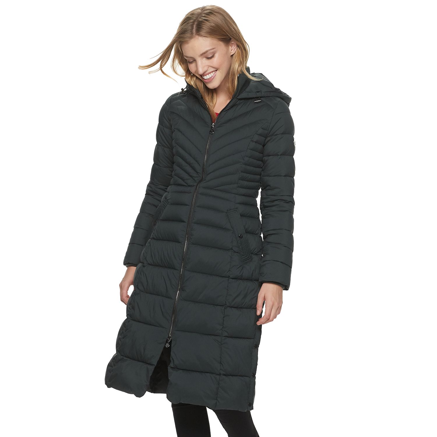 womens long padded jacket with fur hood